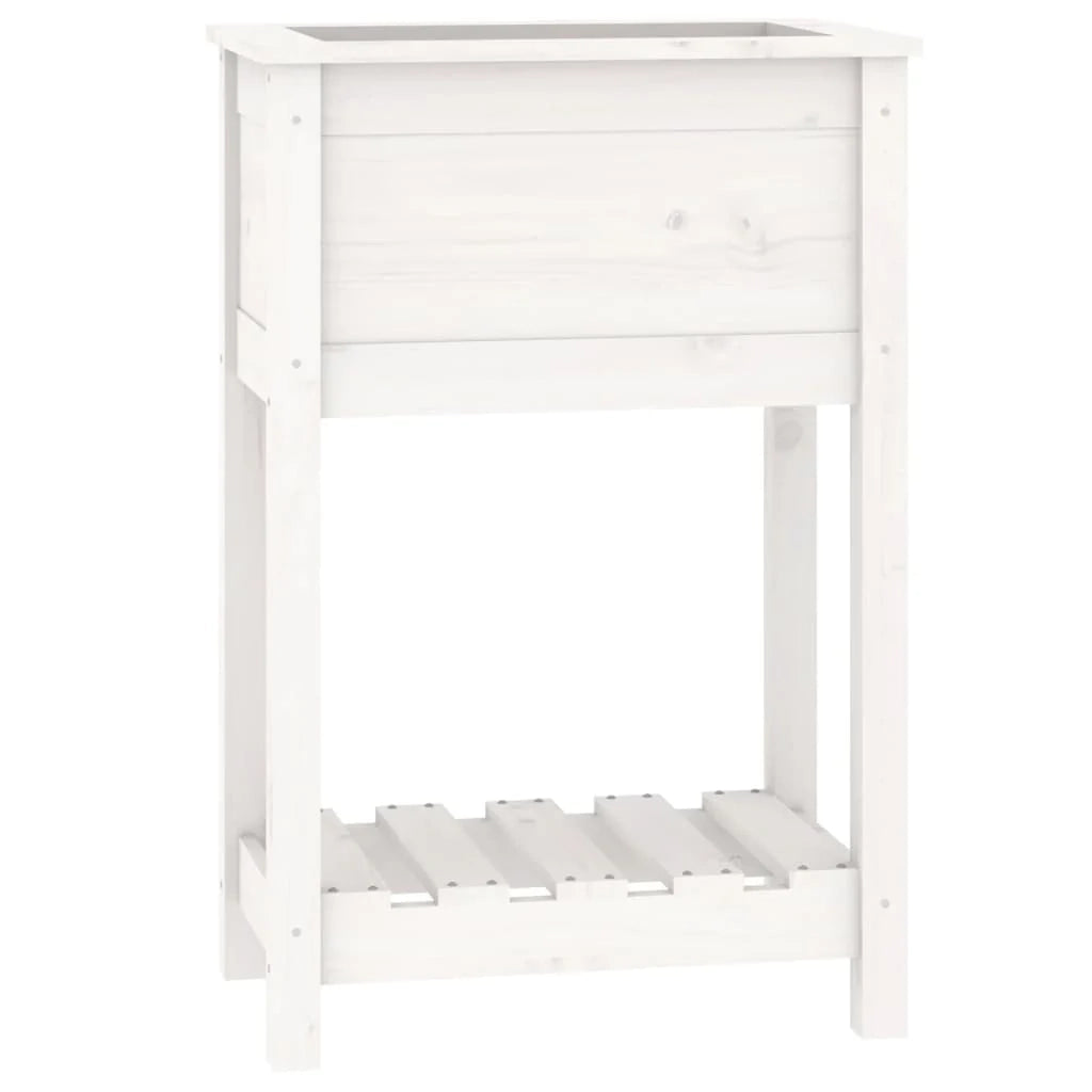 Fioriera rialzata per piante fiori patio giardino con ripiano 54 x 34,5 x 81 cm legno massello di pino bianco 02_0038391