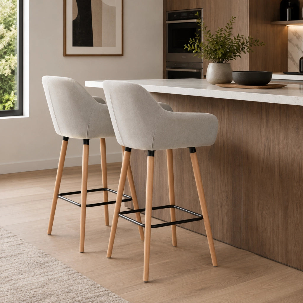Set di 2 sgabelli da bar 55x48x100 cm con schienale e braccioli in metallo beige