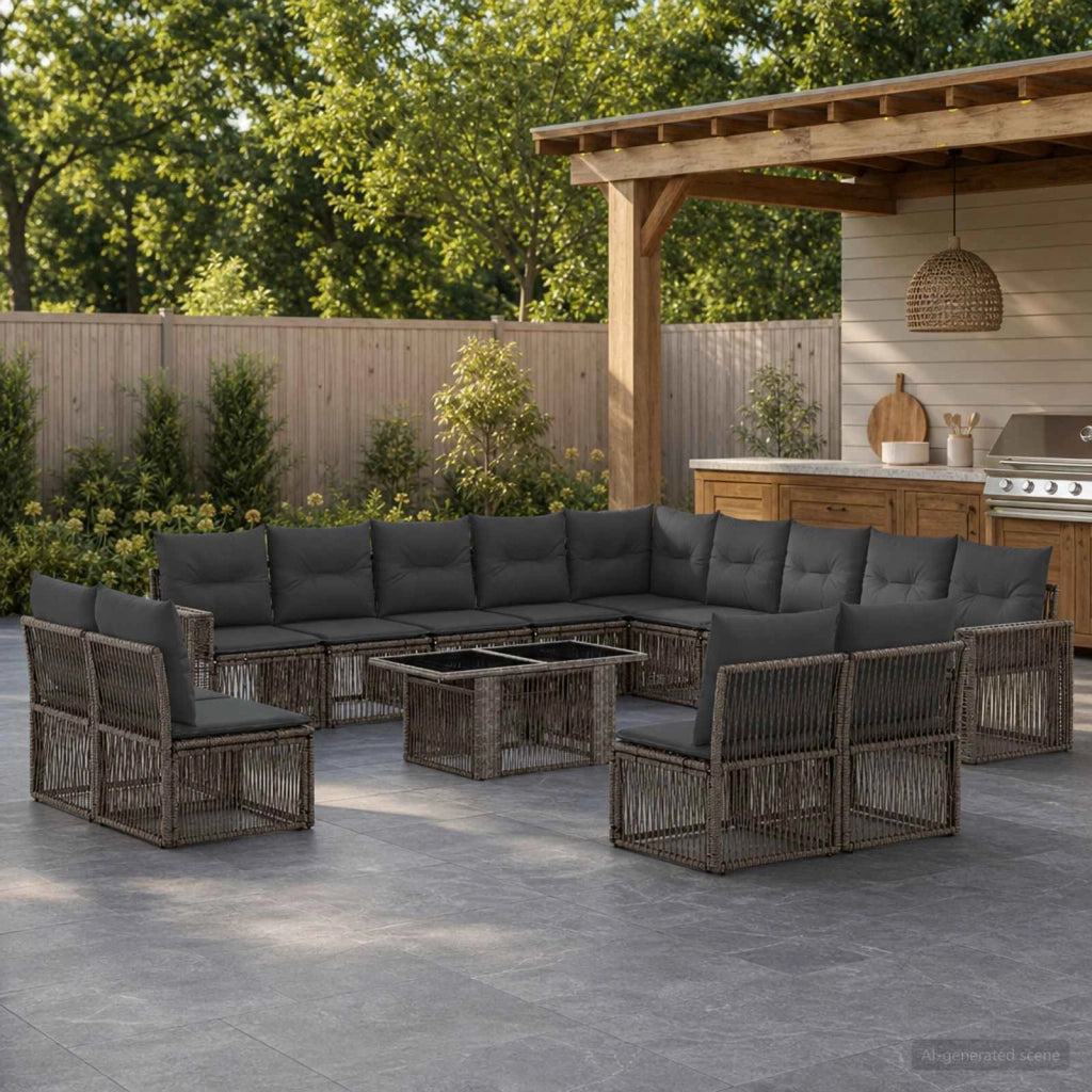 Set Divano da Giardino 14 pz Grigio e Grigio Scuro polyrattan 3436868