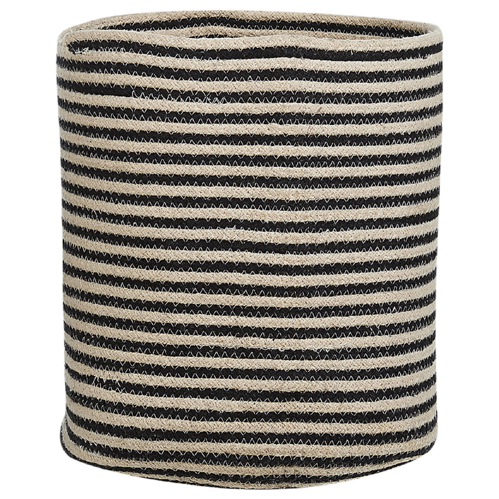 Set di 2 cestini in tessuto di cotone beige e nero con accessori per la conservazione boho a righe