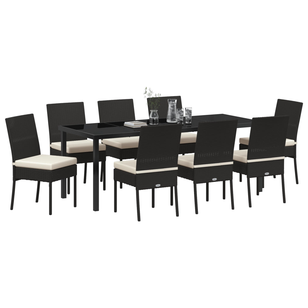 Set di 9 Pezzi da Pranzo da Giardino Nero Polyrattan