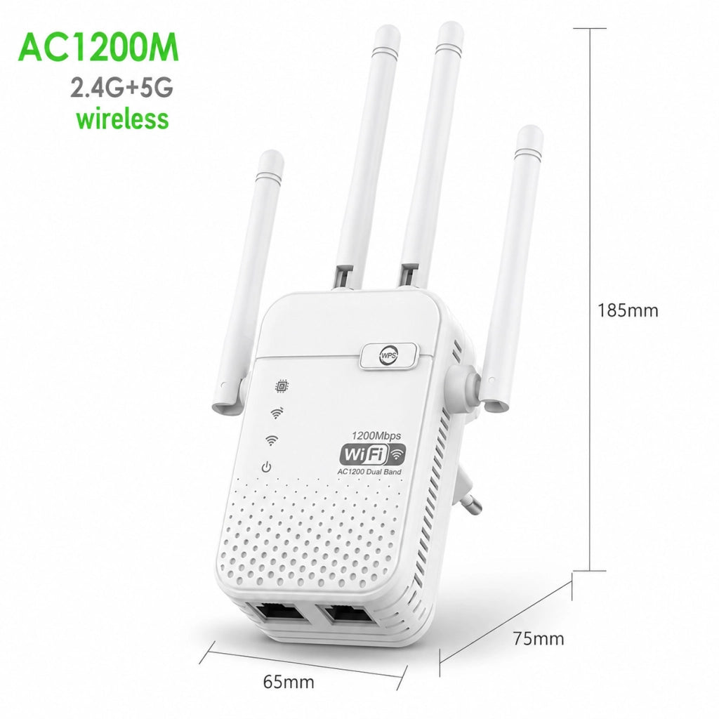 AMPLIFICATORE SEGNALE RIPETITORE WIFI 1200 MBPS EXTENDER DUAL BAND 2.4GHZ 5 GHZ