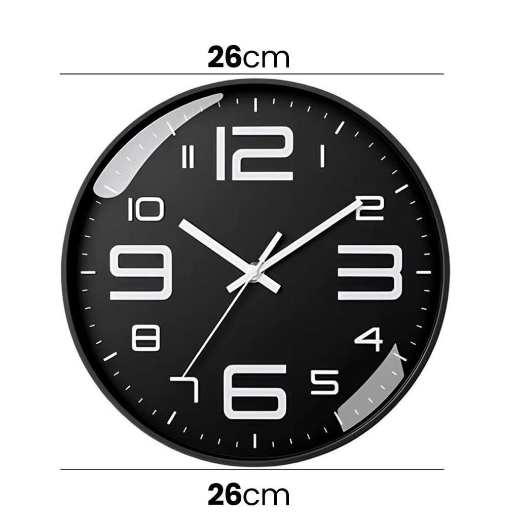 Orologio da parete silenzioso moderno 26 cm numeri a contrasto Nero Avizar