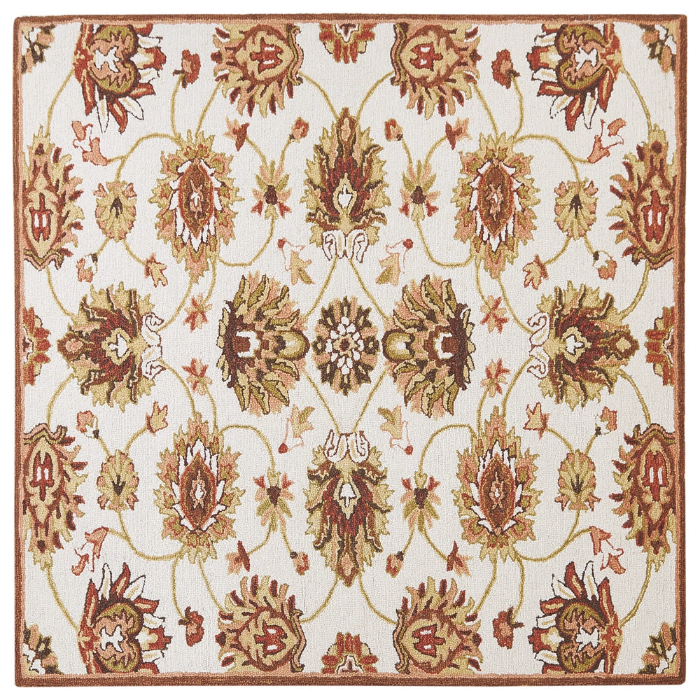 Tappeto in lana beige e marrone 200 x 200 cm a pelo fitto con motivo orientale