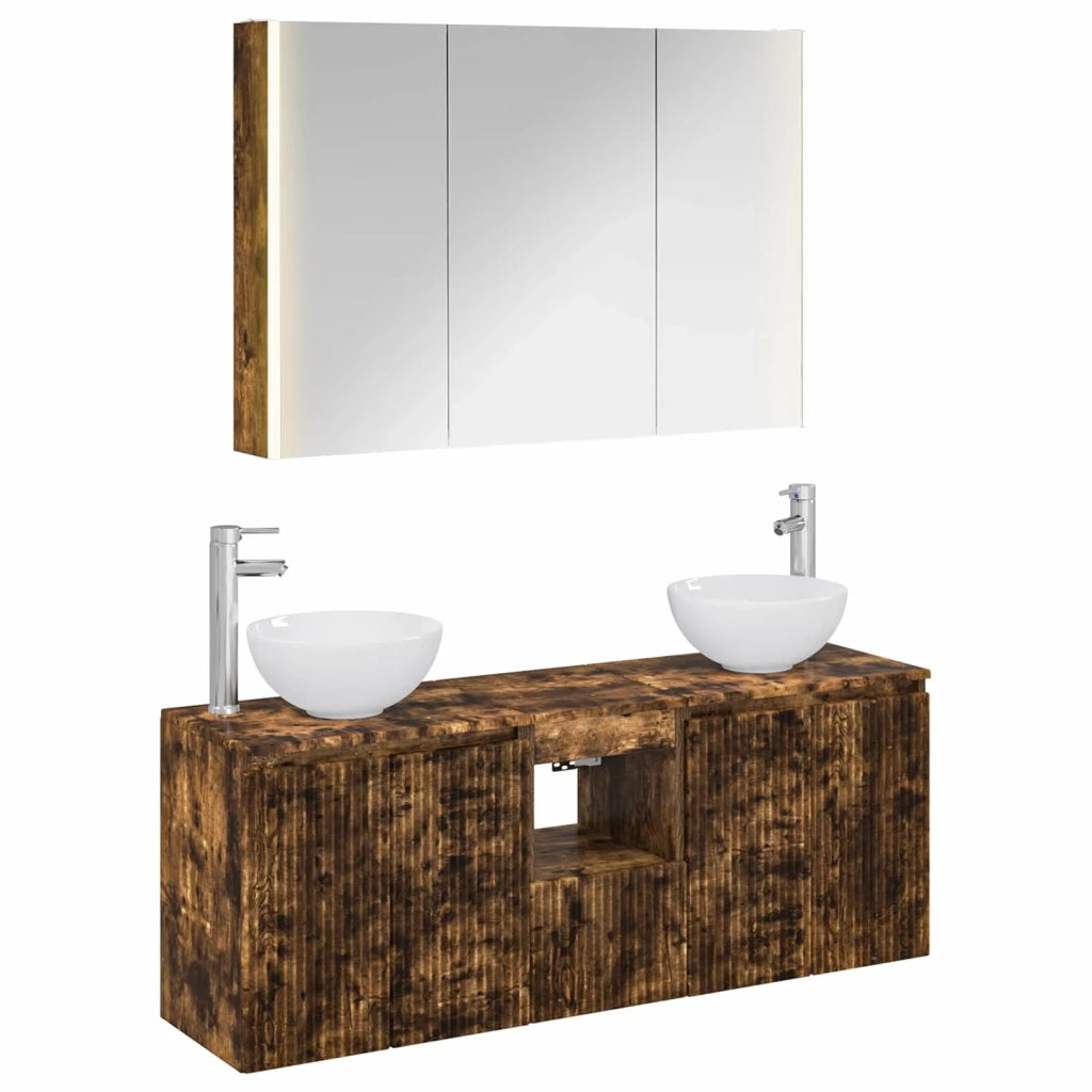 Set di Armadi da Bagno 4 pcs Rovere Fumo 103,5 x 15,5 x 70 cm 3406347