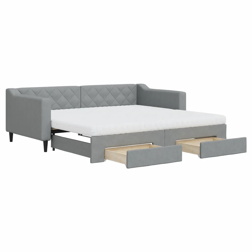 Divano Letto Estraibile Cassetti Grigio Chiaro 90x190cm Tessuto 3197490