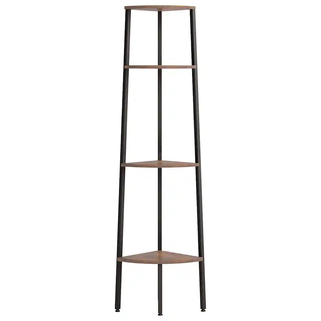 Scaffale angolare a 4 ripiani marrone scuro e nero 45,5x31,5x150 cm CFW2362753