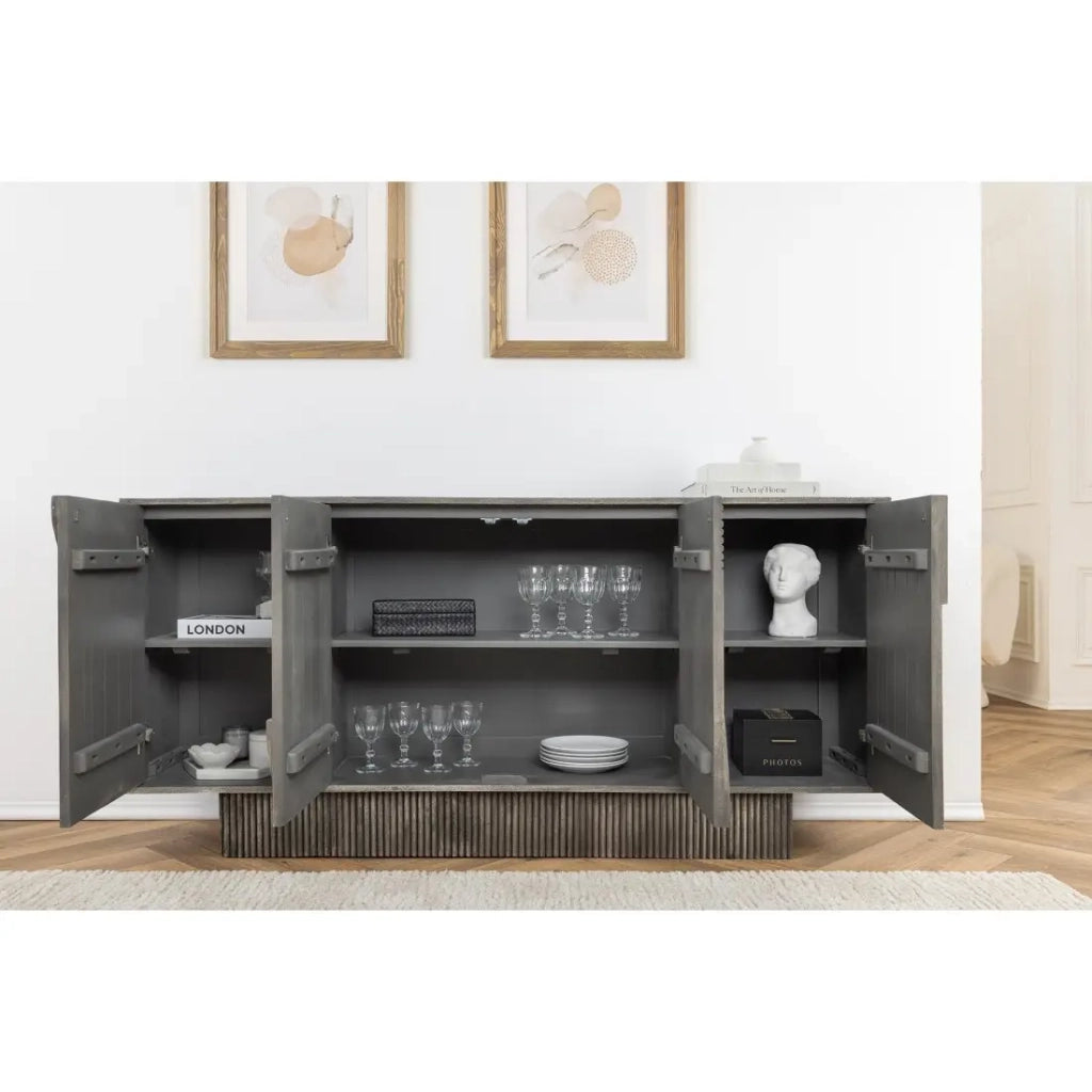 Buffet 170 cm 4 porte legno massiccio mango grigio fumé - Collezione ORINO