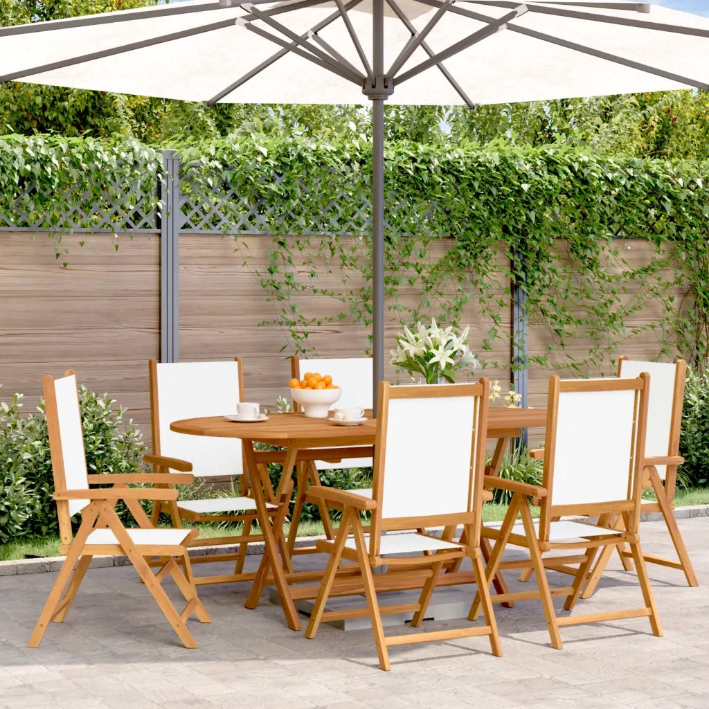 Sedie da Giardino Reclinabili 6pz Bianco Crema Tessuto e Legno 3214539