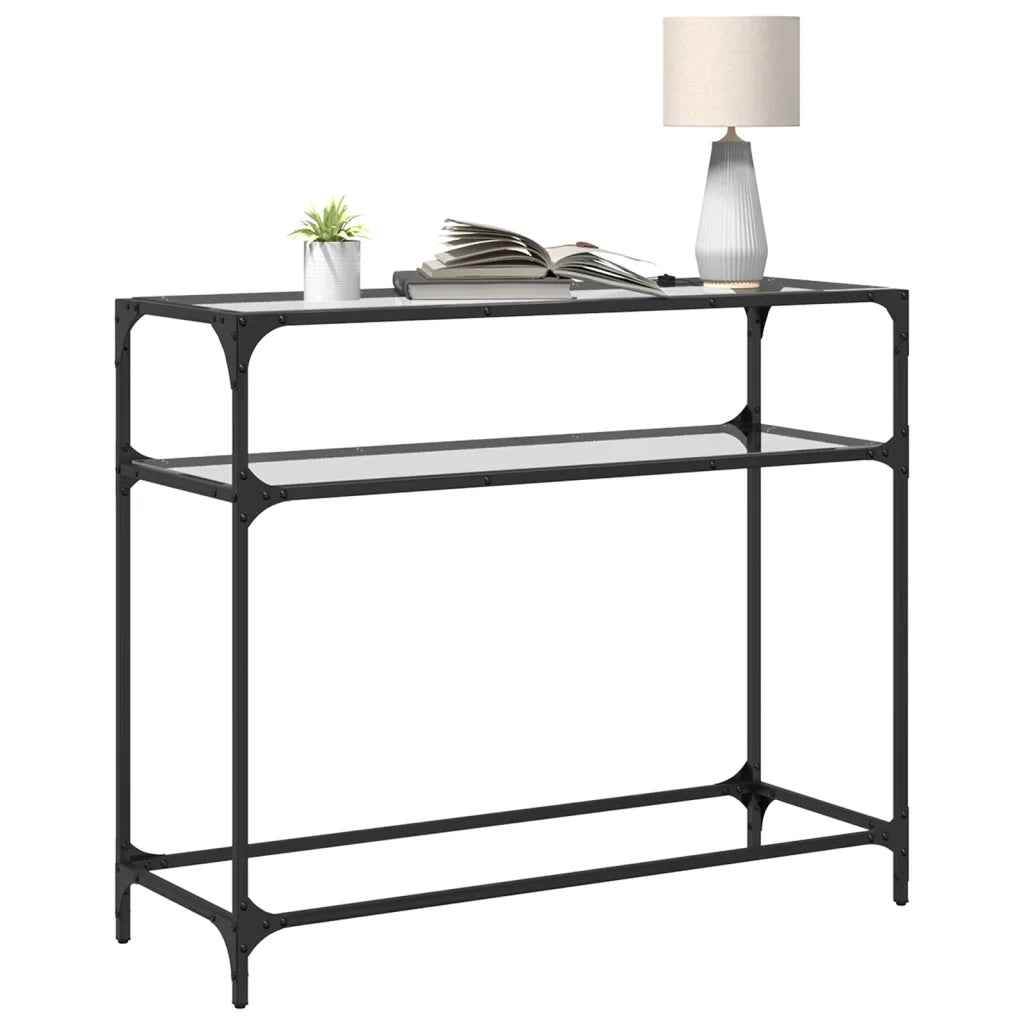 Tavolino Consolle Piano Vetro Trasparente 98x35x81cm in Acciaio