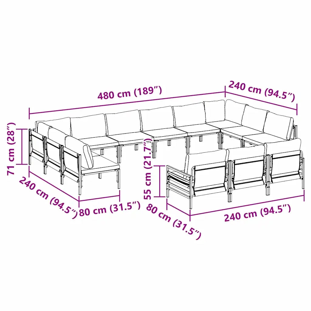 vidaXL Set Divano da Giardino 13 pcs Antracite Acciaio