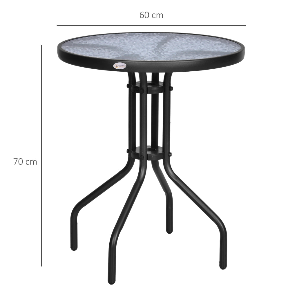 TAVOLO Rotondo per giardino e balcone Ø60xH70 cm Metallo Nero con vetro di sicurezza