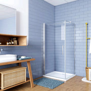 187cm Box Doccia Angolare Porta Battente e Lato Fisso 80x90cm Vetro Trasparente 6mm Anticalcare Barra 140cm Cromato