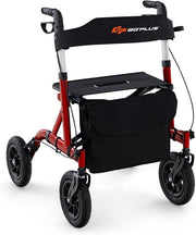 Deambulatore con Seduta 2 in 1, Rollator Pieghevole per Anziani con 4 Ruote, Maniglie Regolabili in Altezza 81-94cm, Portaombrelloni e Borsa Portaoggetti, Carico Massimo 160 kg (Rosso)