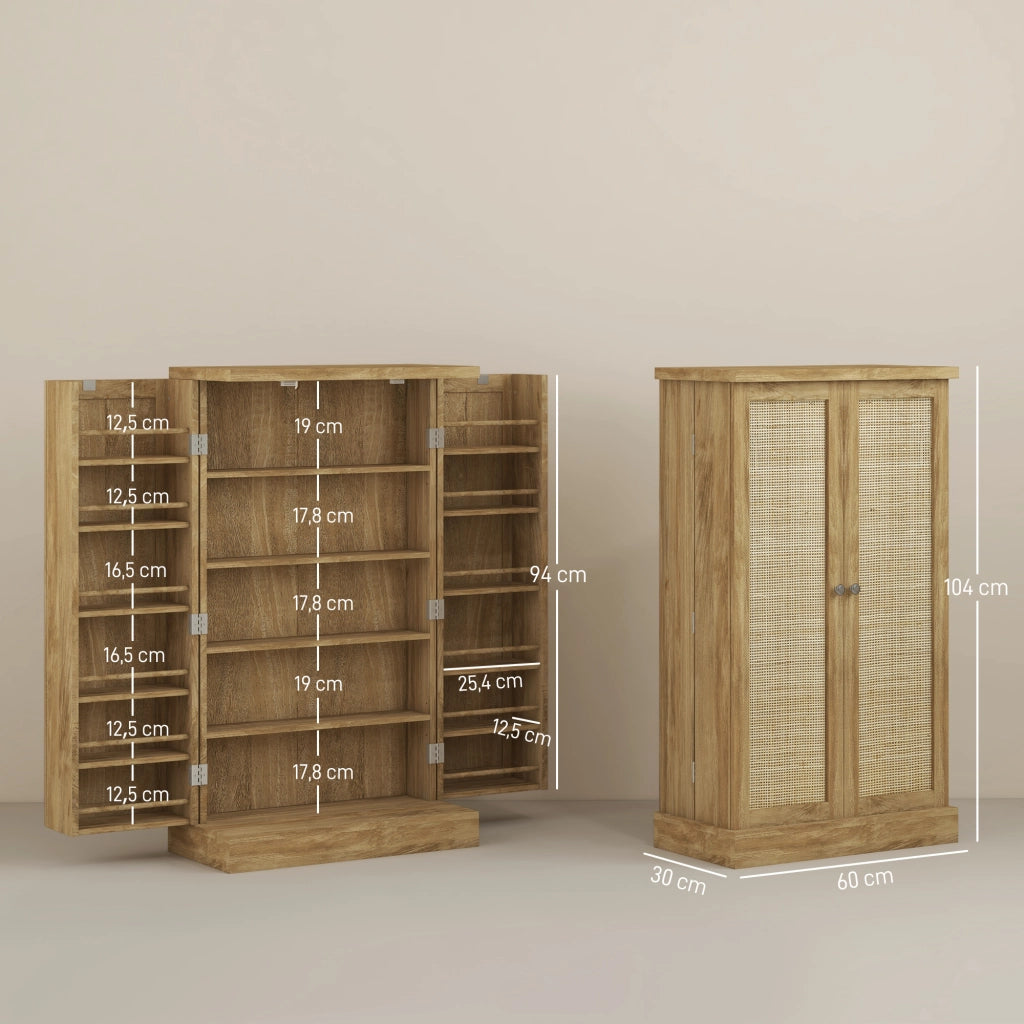 Mobile dispensa con ante in rattan e ripiani regolabili ¨C Xylo ¨C Naturale 60x30x104cm