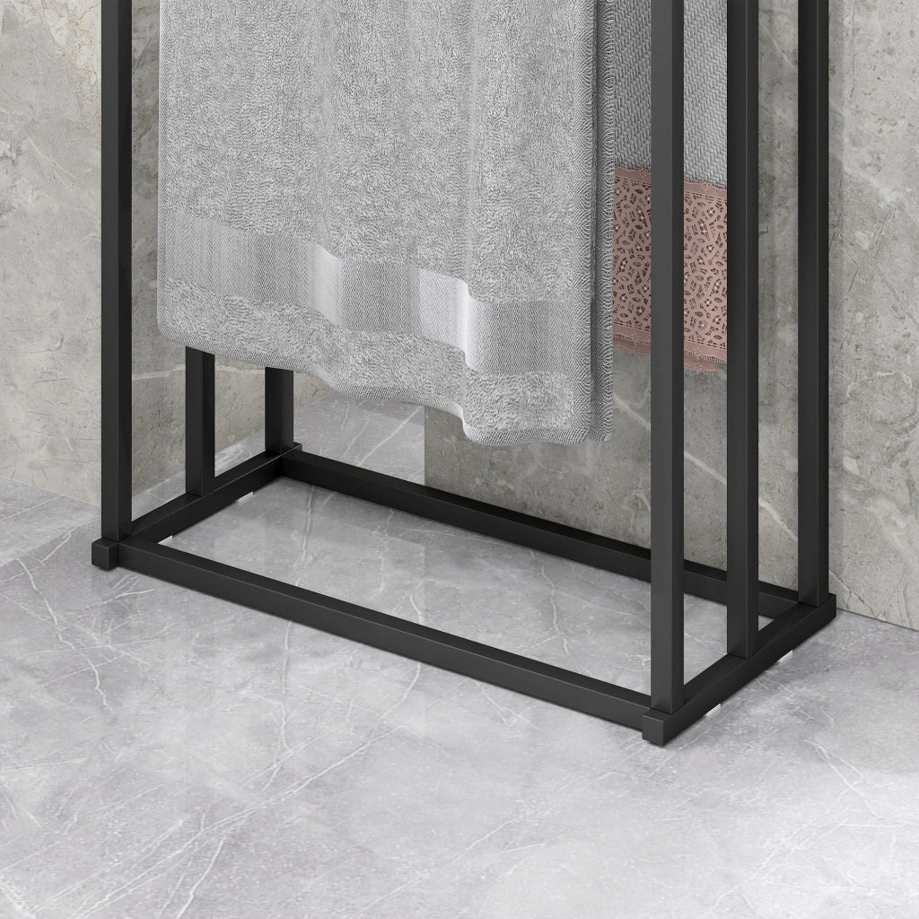 Portasciugamani da Terra a 3 Bracci Autoportante 45x21.5x85 cm in Acciaio Nero
