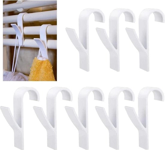 Haken per Radiatore a Sfera Bianchi 8 Pezzi per Tubi Spessi Ø 20 – 27 mm - Hanger per Asciugamani da Bagno - Hanger per Asciugamani da Bagno da Camera da Bagno