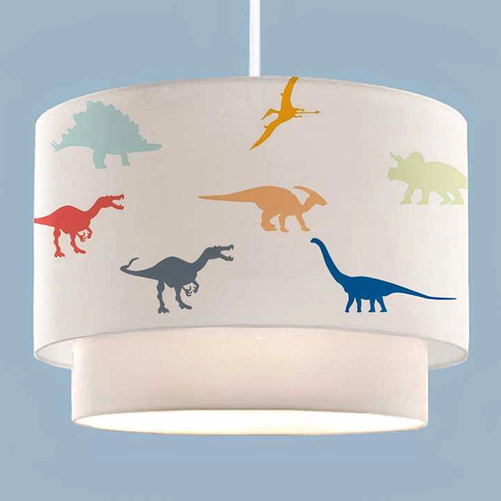 Lampada a Sospensione Lurgan per Cameretta Decorato con Dinosauri Colorati - Bianco lux.pro