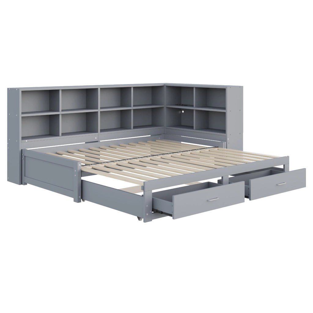 LETTO Multifunzione Estraibile 90/180x190 cm Legno Grigio con cassetti