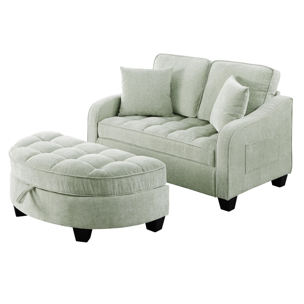 Divano letto 2 in 1 con pouf contenitore e chaise longue in tessuto - ciano