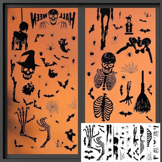 Decorazioni per parete Halloween - 9 pezzi - Vampiro - Spaventapasseri - Skeleton - Stickers per finestra - Decorazioni festive per casa scuola negozio