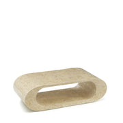 Tavolino Sandu da soggiorno in pietra fossile White Agata con struttura in compensato marino rinforzato - Design elegante beige 120cm