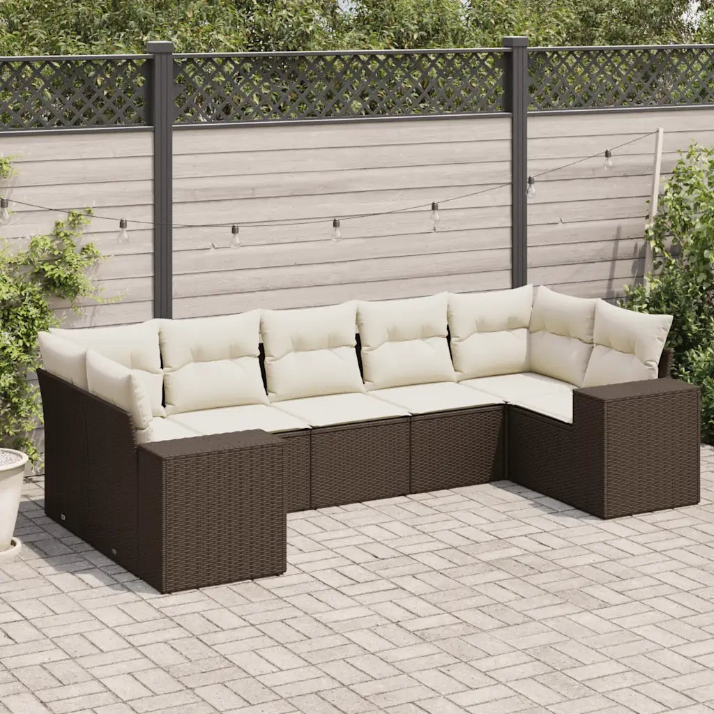 Set Divani da Giardino 7 pz con Cuscini Marrone in Polyrattan 3222992