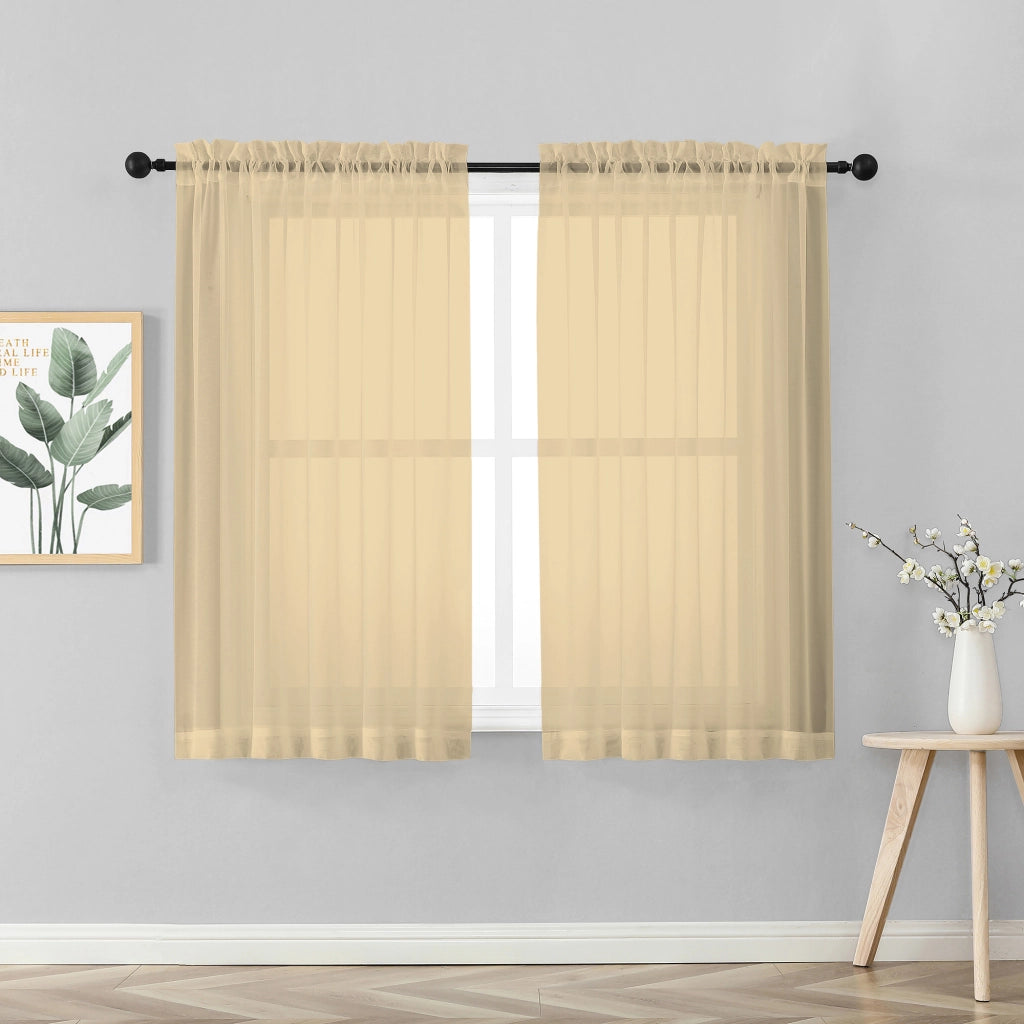 Coppia Tendine Tende 60 x 150 Cm Finestra Semi Oscuranti A Tinta Unita Leggera Cucina Camera Cameretta 2 Pannelli Beige