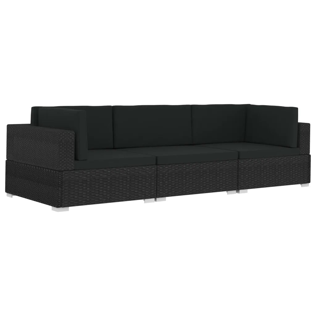 Set Divani da Giardino 3 pz con Cuscini in Polyrattan Nero cod mxl 34669