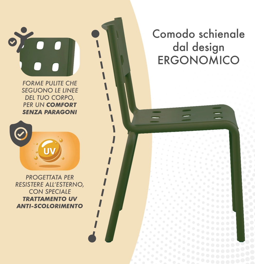 Set 4 Sedie In Polipropilene e Fibra Di Vetro Sedia Cucina Trattamento Uv Antiscolorimento Giardino Interno Esterno Moderne Robuste Resistenti Seduta Terrazzo Soggiorno Bar Ristorante Impilabili Zoe-Verde