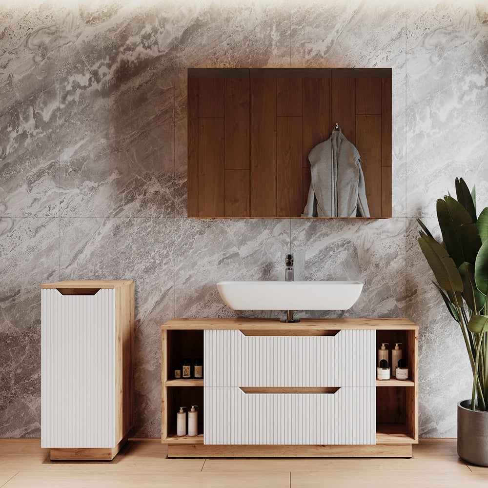 Vicco Set di mobili da bagno Rovere/bianco a strisce 3 parti