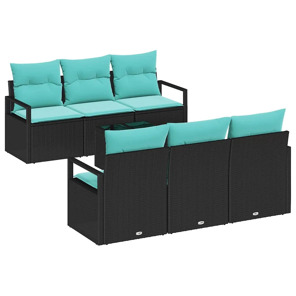 Set di divani con cuscino 7 pcs Nero e Turchese polyrattan