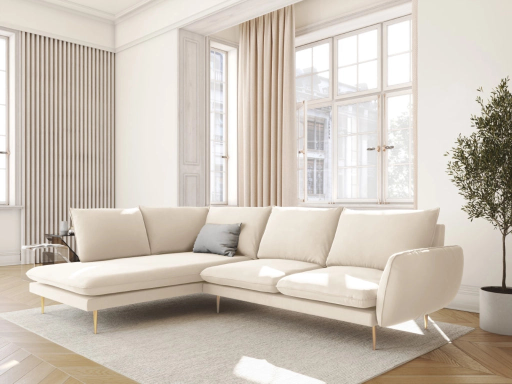 Cosmopolitan Design - Divano angolare sinistro "Vienna" 6 posti in velluto beige chiaro 