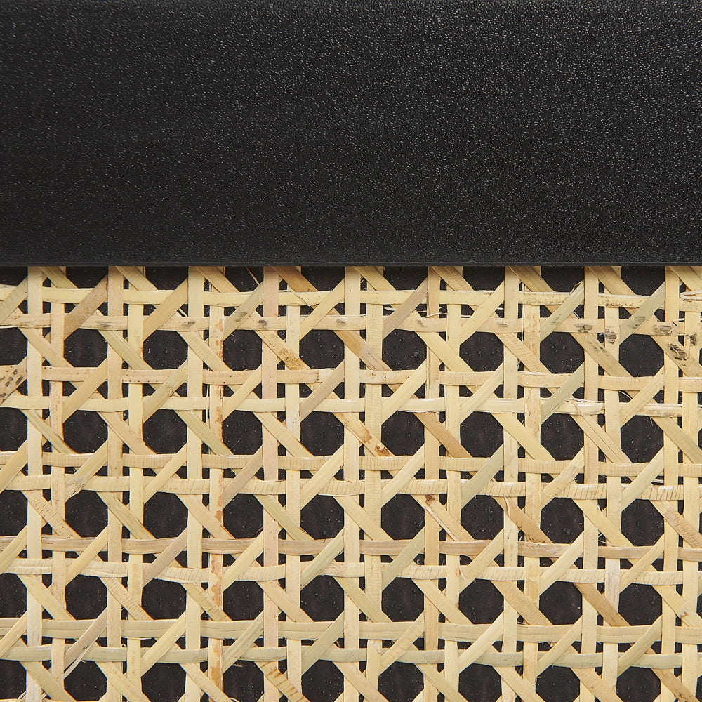 Credenza a 3 ante in legno di manifattura nero con frontale in rattan Gambe in legno di gomma nero Soggiorno in stile Boho