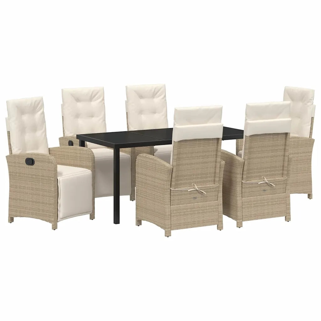 Set da Pranzo per Giardino con cuscino 7 pcs Beige polyrattan