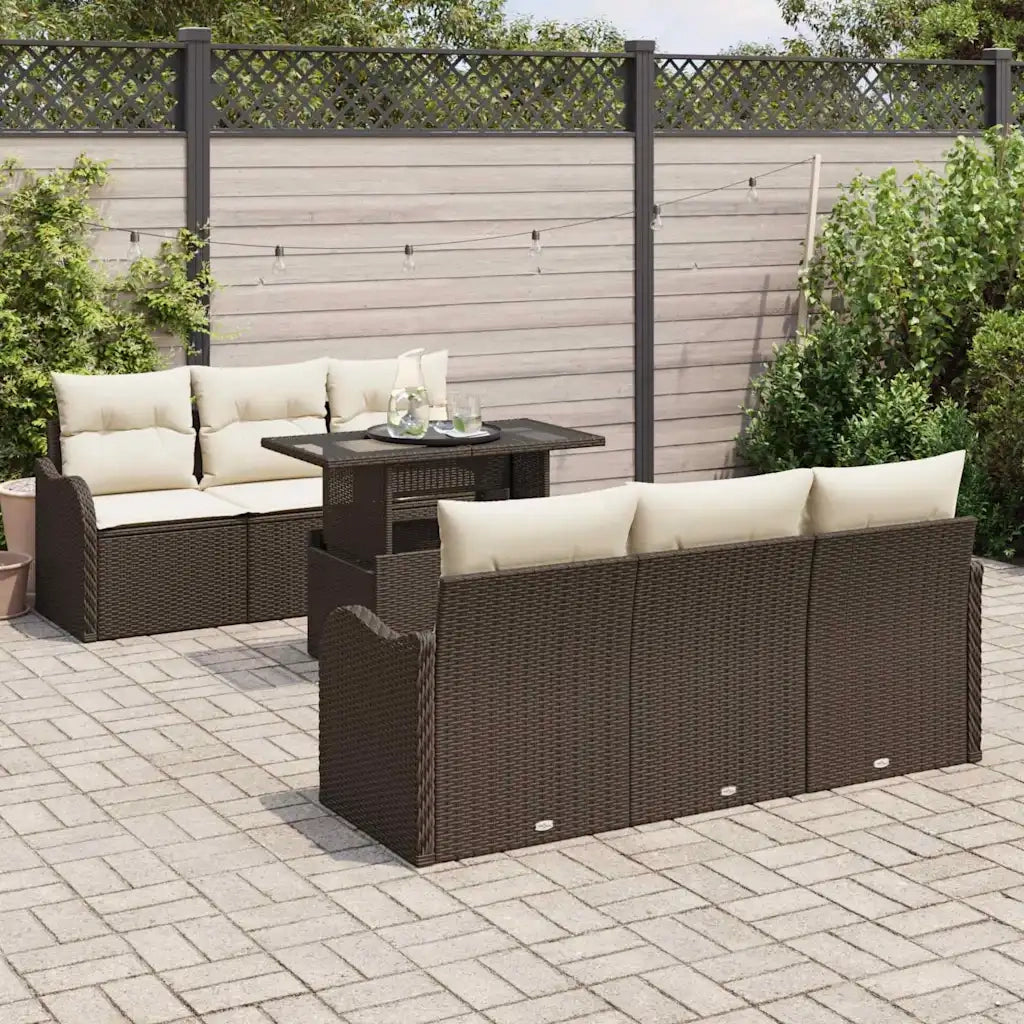 Set Divano da Giardino con cuscino 7 pcs Marrone Poly Rattan 3348384