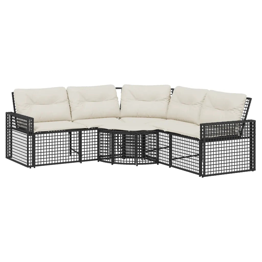 Divano da Giardino a L con Cuscini e Pouf Nero in Polyrattan 365892