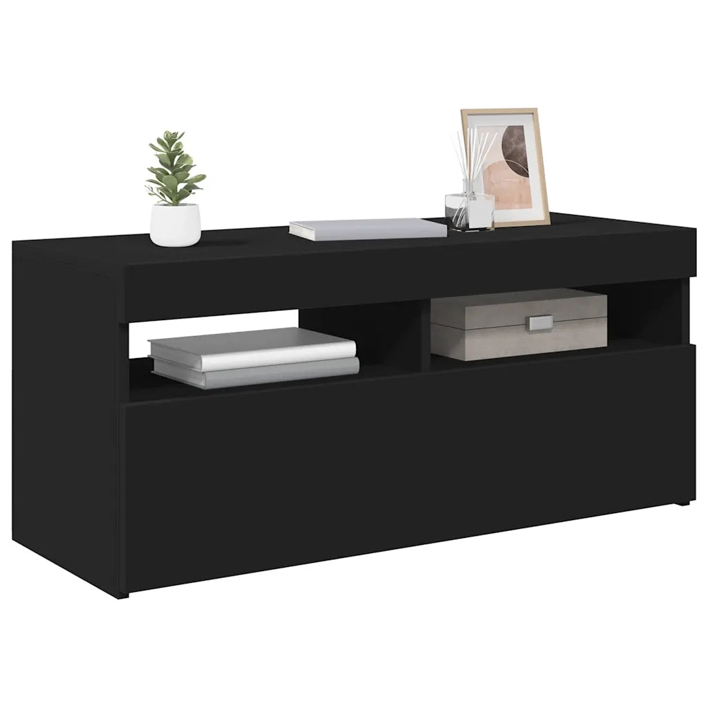 Mobile Porta TV con Luci LED-Credenza TV Nero 90x35x40 cm