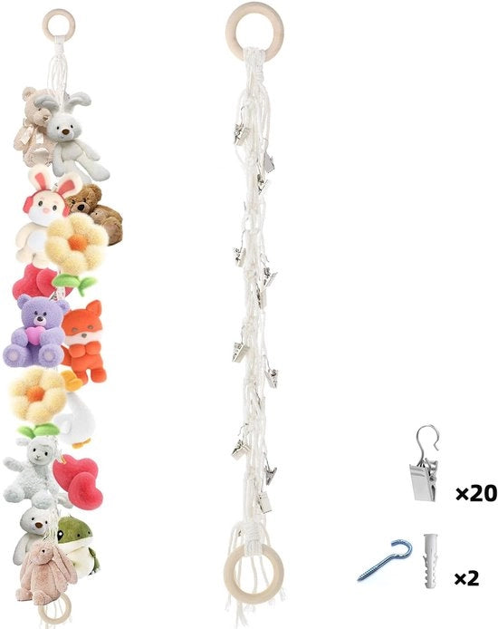 Due Pezzi di Catena di Organizzazione per Giochi - Catena per Riporre Giochi - Per la Conservazione e l'Organizzazione di Giochi - Supporto per Animali di Peluche con 20 Chiavi Metalliche - Decorazione per la Camera - Per l'Appoggio di Cappelli e Calze