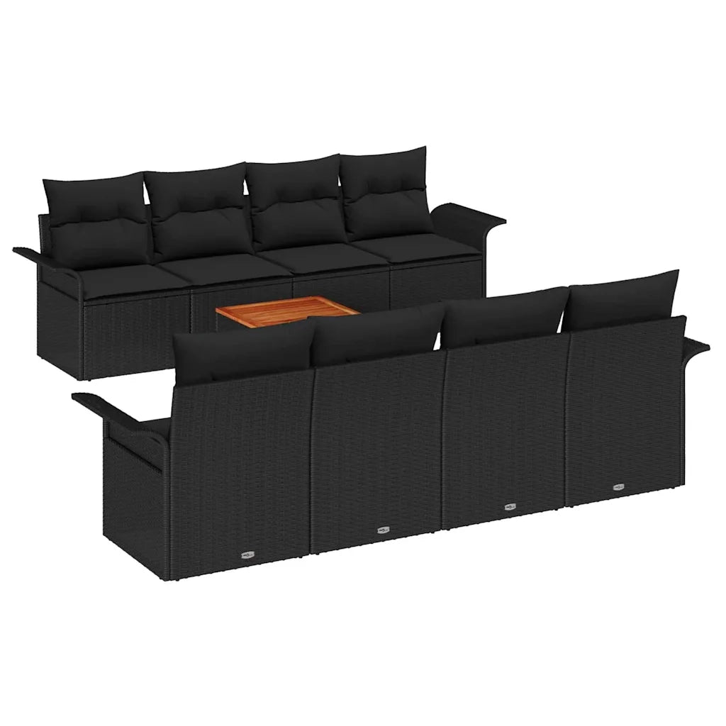 Set Divano da Giardino con cuscino 9 pcs Nero polyrattan