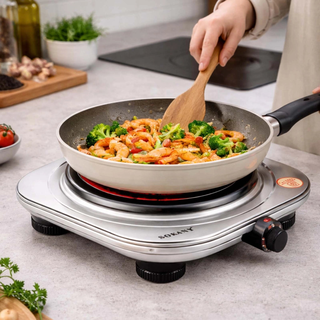Piastra Elettrica 1500W con 5 Livelli di Potenza per Cucinare Argento Sokany