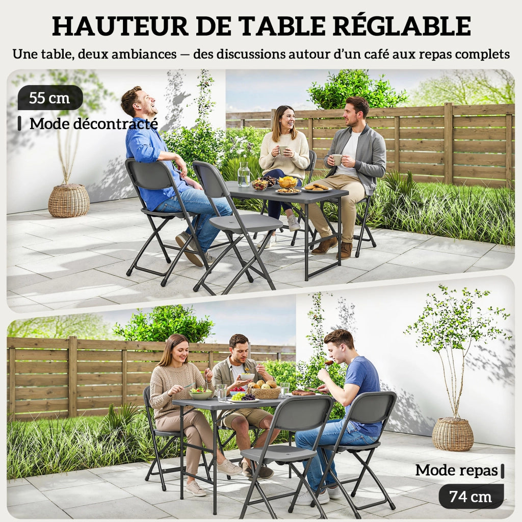 Set da giardino con tavolo regolabile e 4 sedie pieghevoli ¨C zephmum ¨C grigio scuro 118 cm