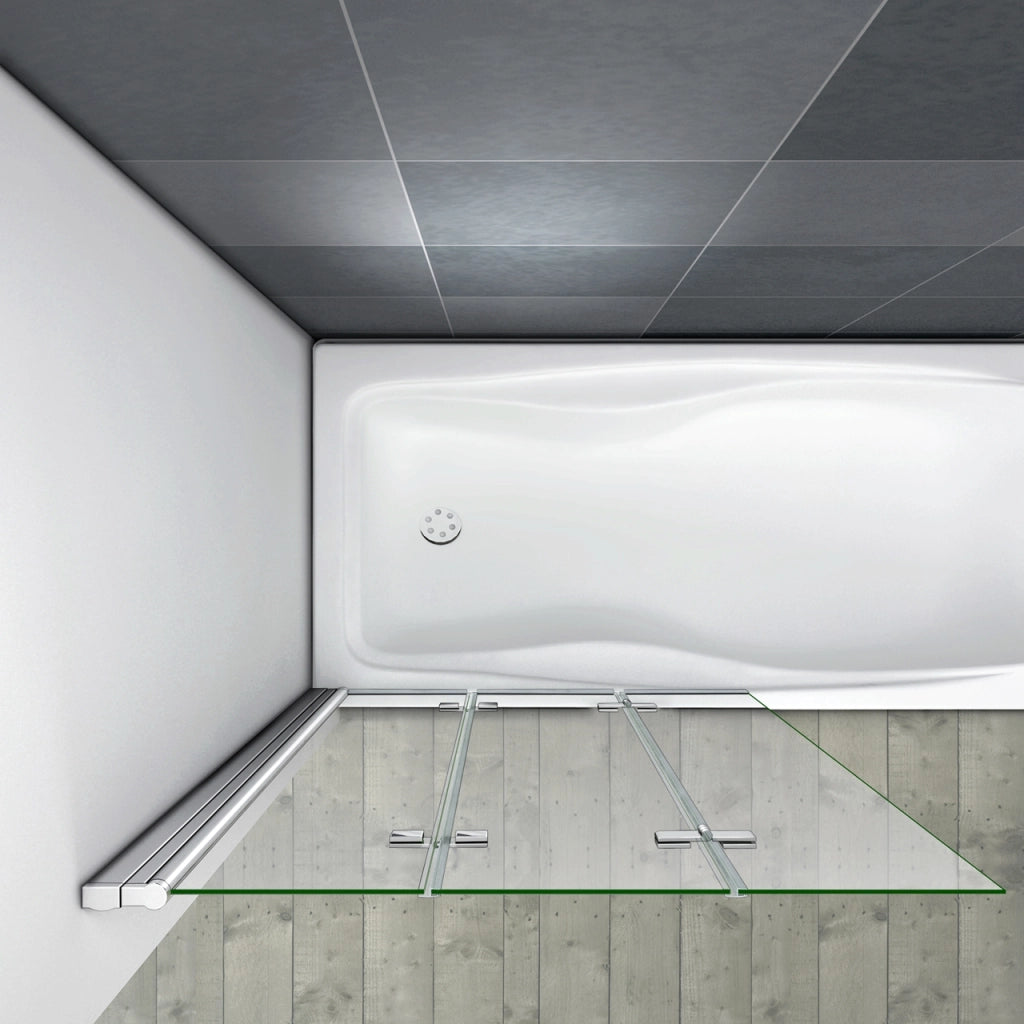 Parete Doccia Per Vasca da Bagno 130x140 cm 3 Ante Movibili Pieghevoli a Libro in Vetro Temperato 6 mm Trasparente Anticalcare Telaio Cromo Lucido