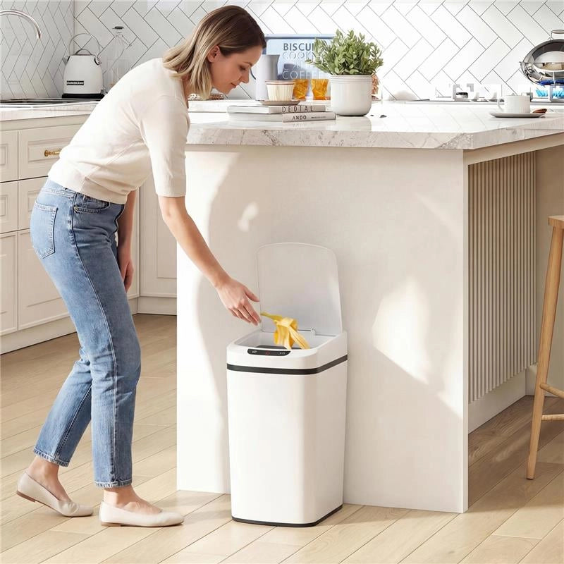 CESTINO RIFIUTI DA 12L A INFRAROSSI CON SECCHIO RIMOVIBILE, IN ACCIAIO INOX, ABS E PP, 28X22X41 CM, BIANCO