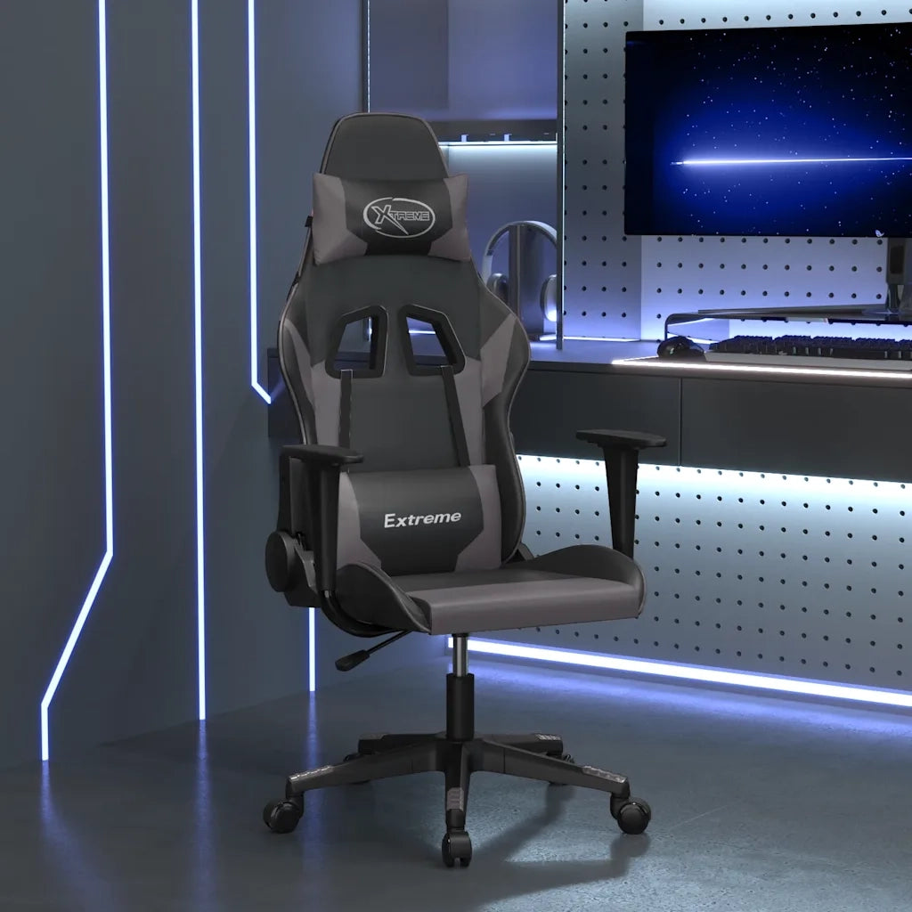 Sedia da Gaming | Sedia da e-sports Massaggiante Nero e Grigio in Similpelle
