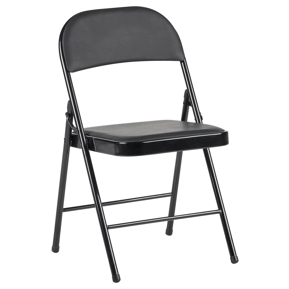 Set di 4 sedie pieghevoli con struttura in metallo nero e seduta e schienale imbottiti in tessuto PU sedute ribaltabili