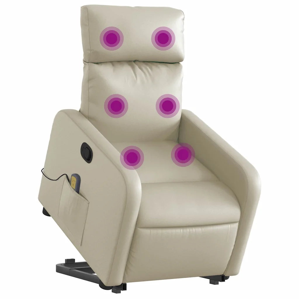 Poltrona | Sedia Relax Alzapersona Reclinabile Massaggio Crema Similpelle