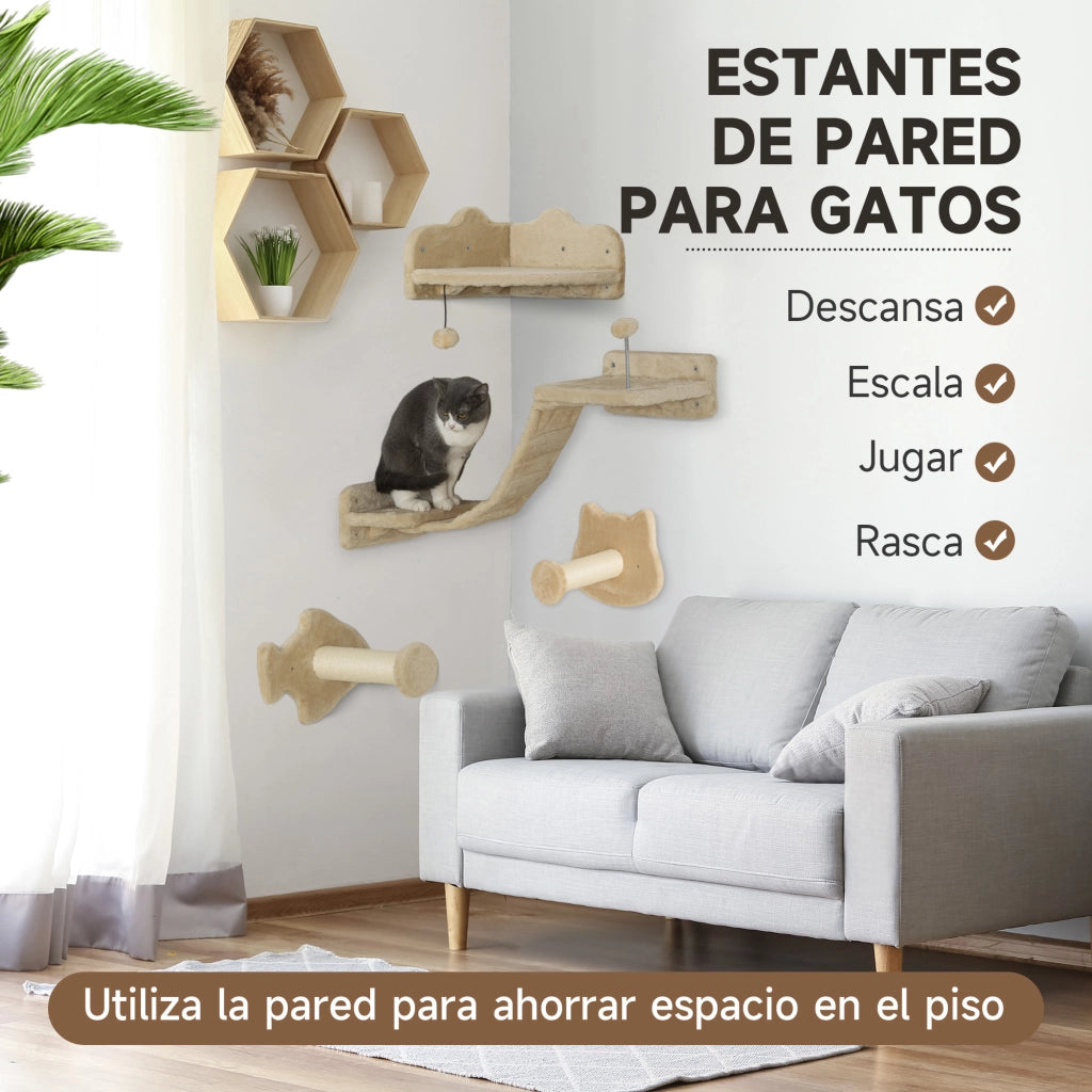 Tiragraffi per Gatti con 2 Posti in Sisal e 2 Piattaforme ¨C Zephmum ¨C Beige