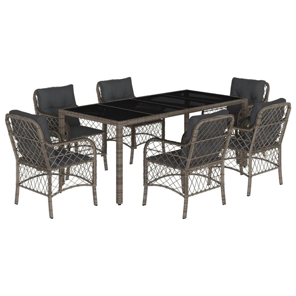 Set da Pranzo da Giardino 7 pz con Cuscini in Polyrattan Grigio 3212034