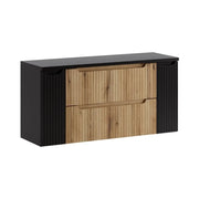 Set da bagno sospeso VANO in rovere chiaro e nero 120cm: mobile sotto lavabo con cassetti e armadietti + piano per lavabo